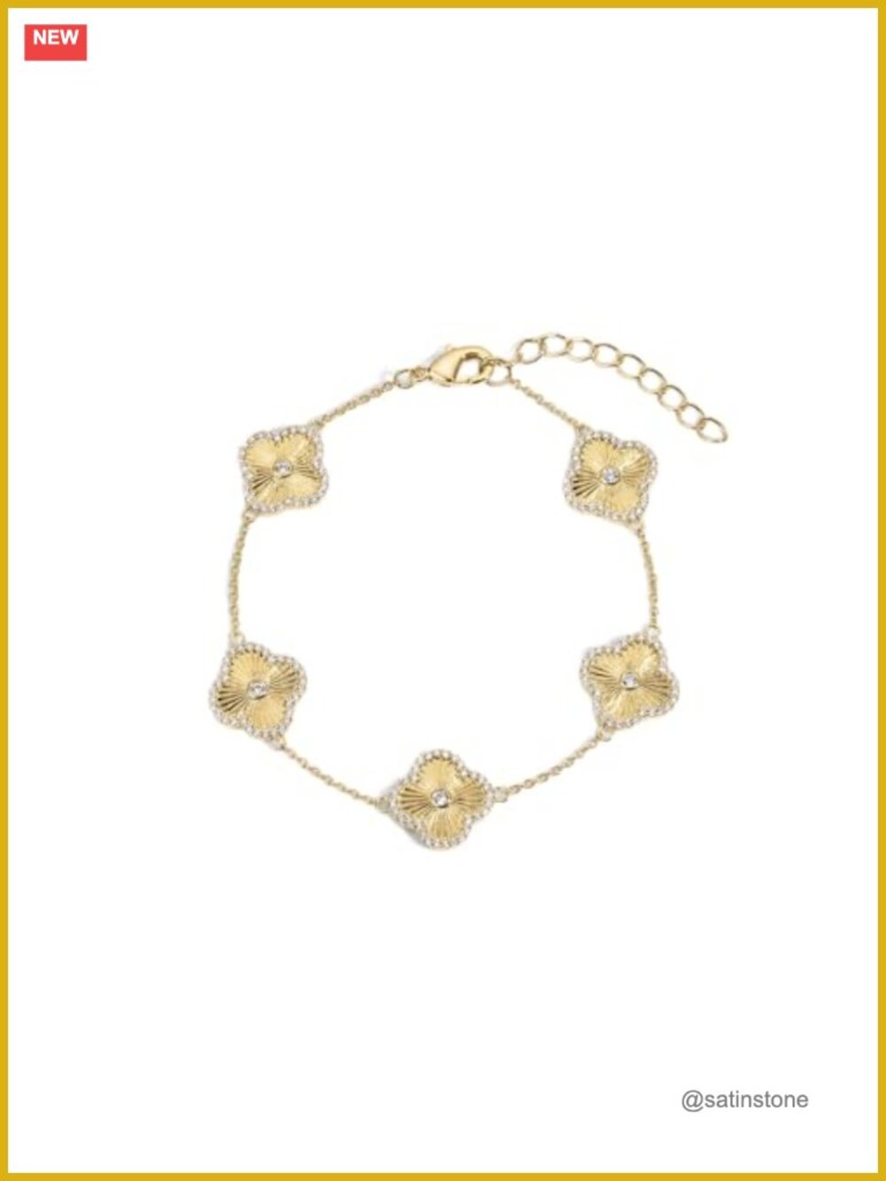 14k Gold Plated Clover Charm Chain Bracelet Adjustable Stackable Everyday